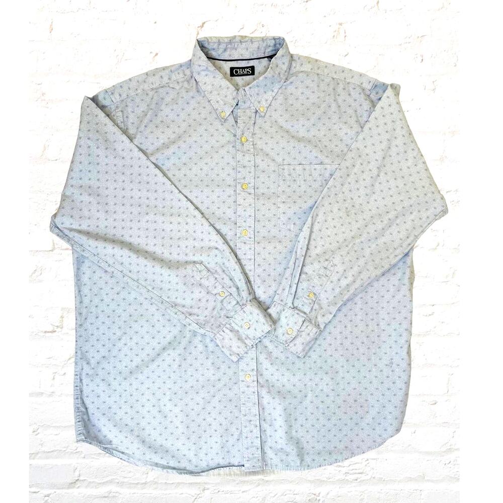 Chaps, XLT, XL Tall, 100% Cotton Blue patterned button‎ down, Long sleeve